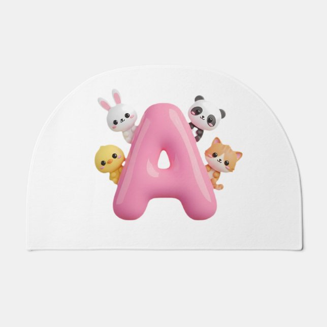 Pink Balloon Letter A Nursery Door Mat (Front)