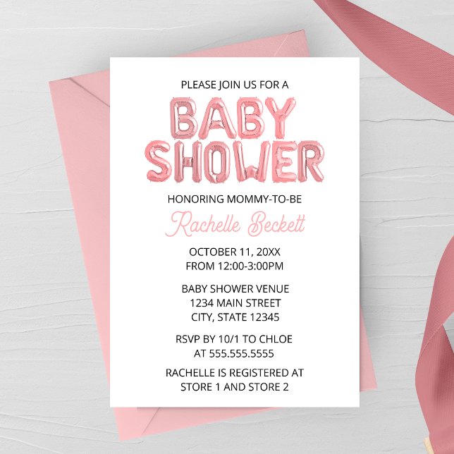 Pink Balloon Letter Baby Shower Invitation (Creator Uploaded)