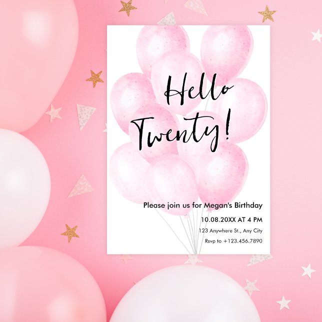 Pink balloon minimalist birthday  invitation (Creator Uploaded)