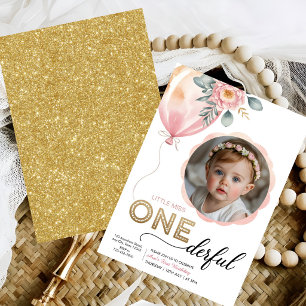 Pink Balloon Miss Onederful First Birthday Girl Invitation