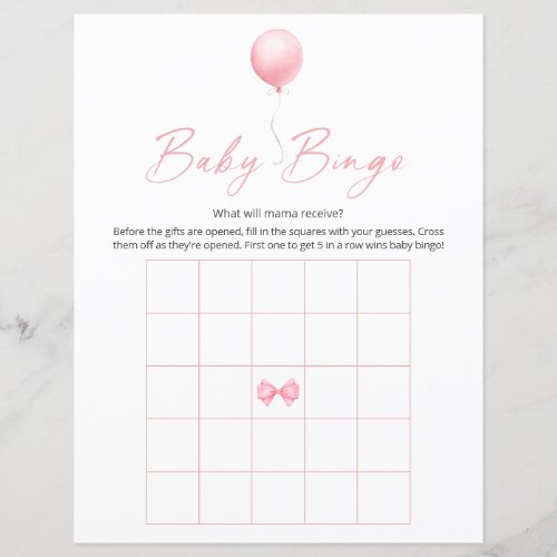 Pink Balloon Modern Baby Shower Bingo Game