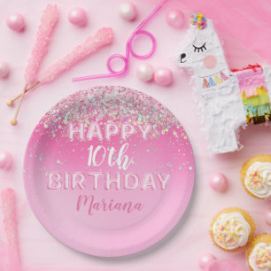 Pink Balloon Ombre Birthday Party Paper Plates