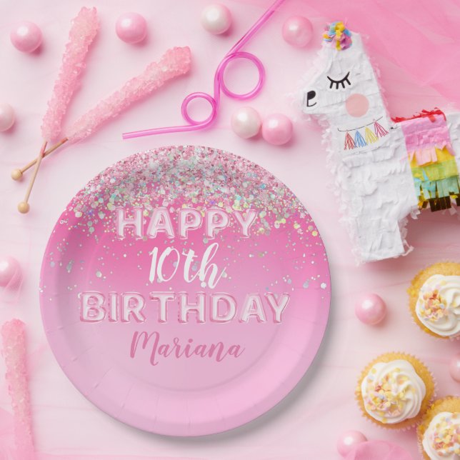 Pink Balloon Ombre Birthday Party Paper Plates (Party)