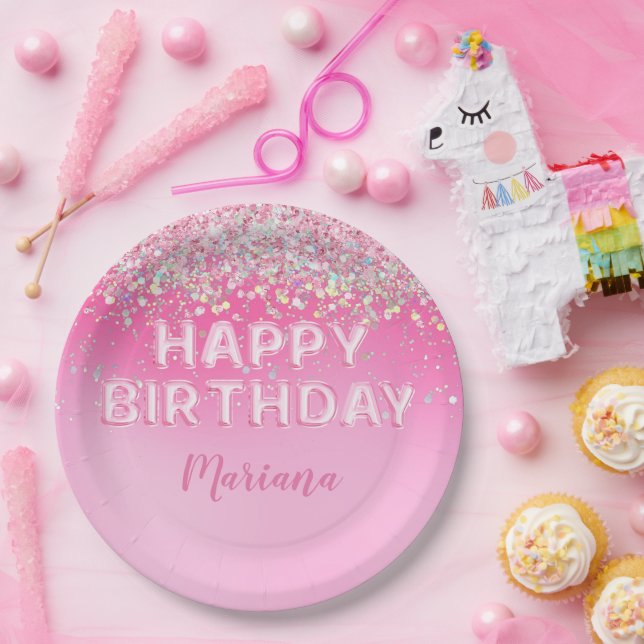 Pink Balloon Ombre Birthday Party Paper Plates (Party)