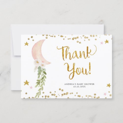 Pink Balloon Over The Moon Thank You Card