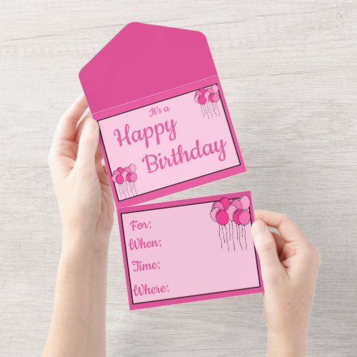Pink balloon pattern  all in one invitation