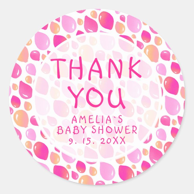 Pink Balloon Pattern Baby Girl Baby Shower Classic Round Sticker (Front)