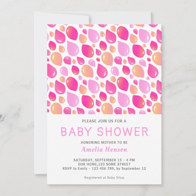 Pink Balloon Pattern Baby Girl Baby Shower  Invitation (Front)