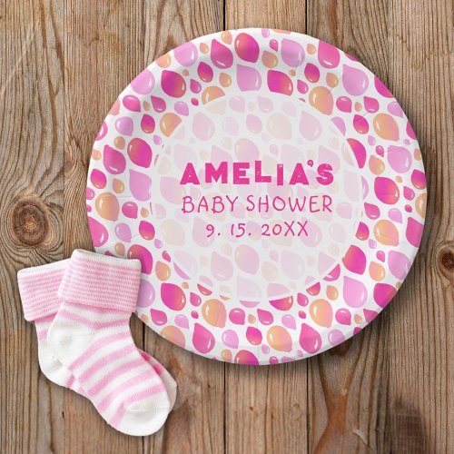 Pink Balloon Pattern Baby Girl Baby Shower Paper Plates