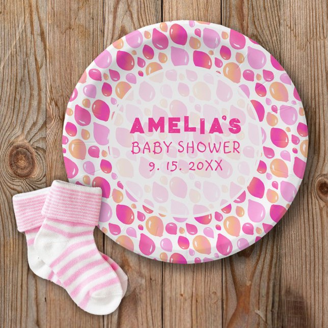 Pink Balloon Pattern Baby Girl Baby Shower Paper Plates (Creator Uploaded)