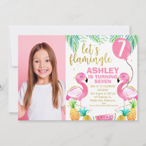 Pink Balloon Photo Lets Flamingle Any Age Birthday Invitation