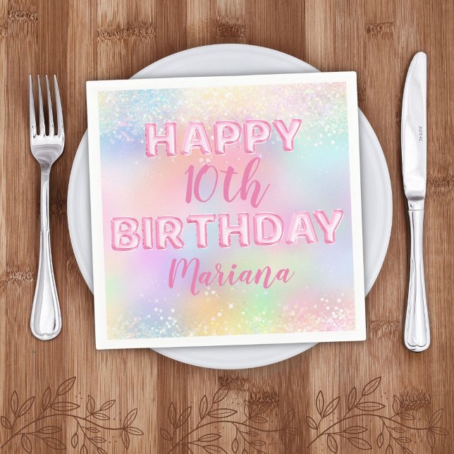 Pink Balloon Rainbow Birthday Party Napkins (Creator Uploaded)