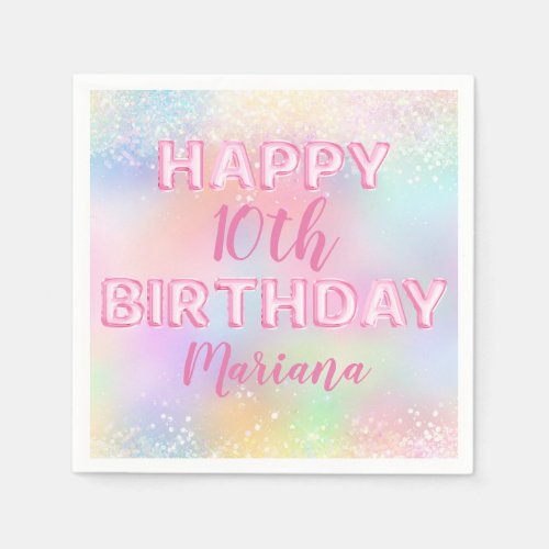 Pink Balloon Rainbow Birthday Party Napkins