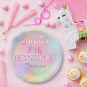 Pink Balloon Rainbow Birthday Party Paper Plates