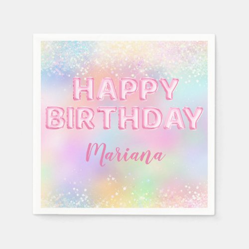 Pink Balloon Rainbow Girl Birthday Party Napkins