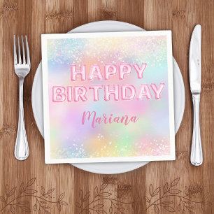Pink Balloon Rainbow Girl Birthday Party Napkins