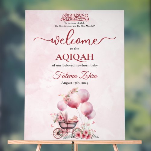Pink Balloon Stroller Baby Girl Muslim Aqiqah