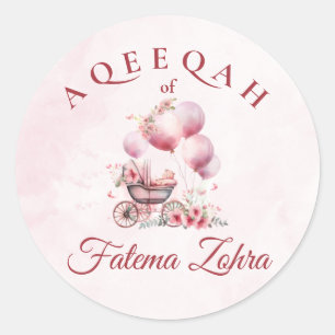 Pink Balloon Stroller Baby Girl Muslim Aqiqah Classic Round Sticker