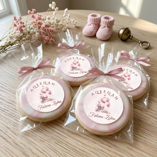 Pink Balloon Stroller Baby Girl Muslim Aqiqah Classic Round Sticker