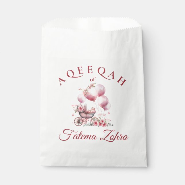 Pink Balloon Stroller Baby Girl Muslim Aqiqah Favor Bag (Front)