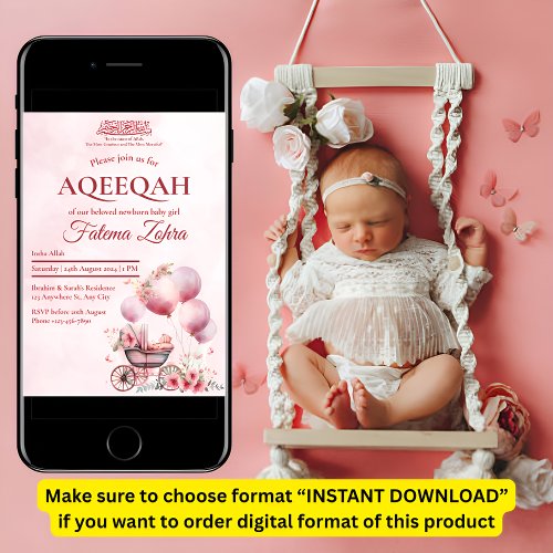 Pink Balloon Stroller Baby Girl Muslim Aqiqah