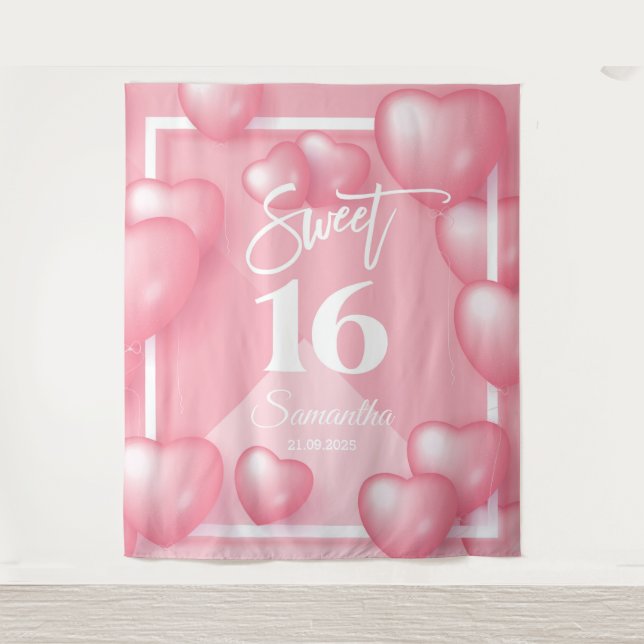 Pink balloon sweet sixteen 16th backdrop (Front)