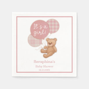 Pink Balloon Teddy Bear Baby Shower Napkins