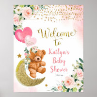 Pink Balloon Teddy Bear Baby Shower Welcome Sign
