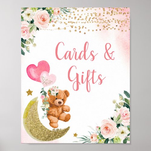 Pink Balloon Teddy Bear Cards and Gifts Poster