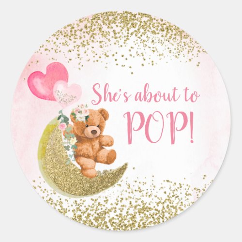 Pink Balloon Teddy Bear Classic Round Sticker