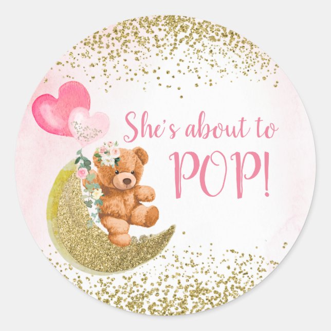 Pink Balloon Teddy Bear Classic Round Sticker (Front)
