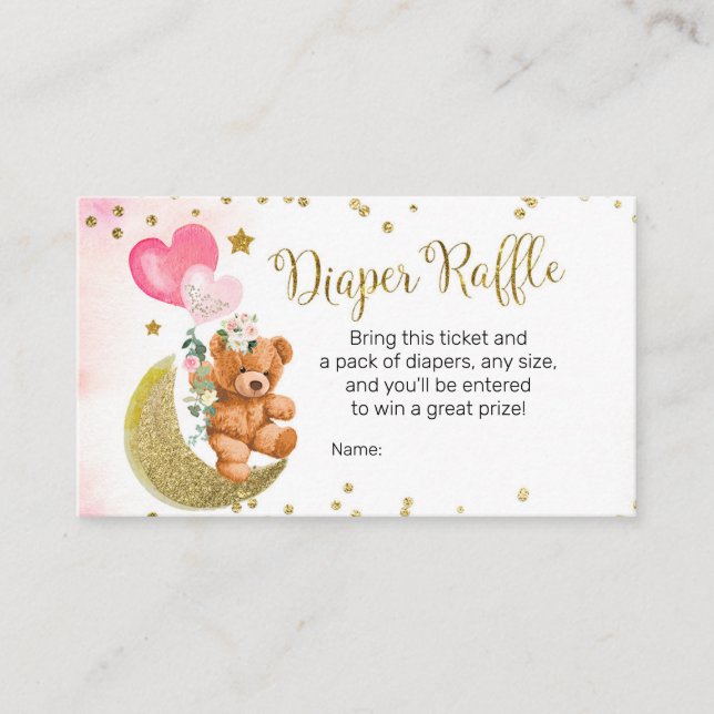 Pink Balloon Teddy Bear Diaper Raffle Enclosure Card (Front)