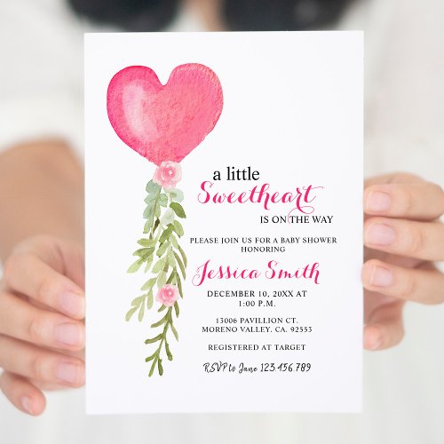 Pink Balloon Valentine Baby Shower Invite for girl