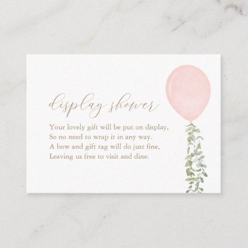 Pink Balloon Watercolor Eucalyptus Display Shower  Enclosure Card