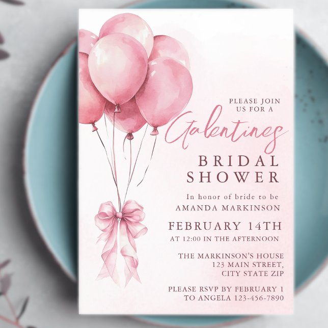 Pink Balloon Watercolor Galentines Bridal Shower Invitation (Creator Uploaded)