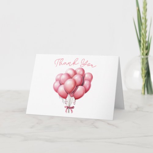 Pink Balloon Watercolor Girl Baby Shower Thank You Card