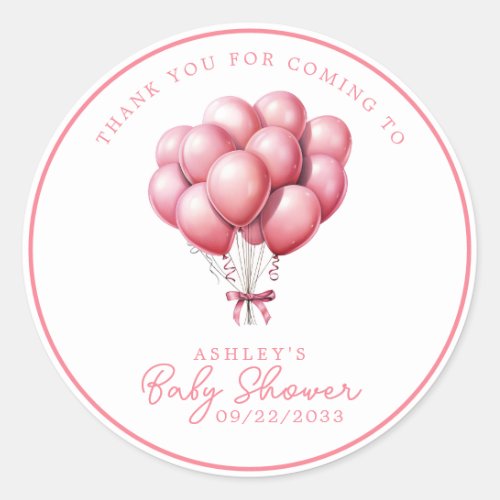 Pink Balloon Watercolor Girl Baby Shower Thank You Classic Round Sticker
