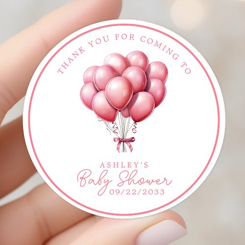 Pink Balloon Watercolor Girl Baby Shower Thank You Classic Round Sticker