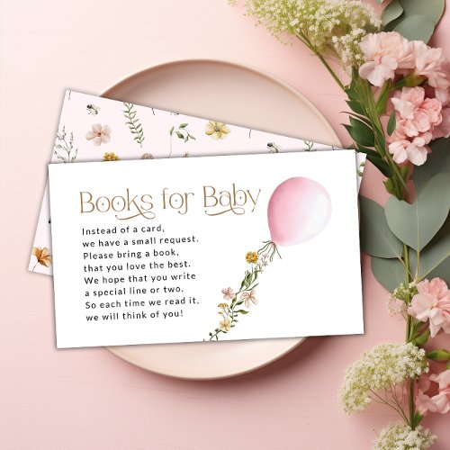 Pink Balloon Wildflower Books for Baby Request Enclosure Card