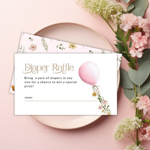 Pink Balloon Wildflower Diaper Raffle Baby Shower Enclosure Card