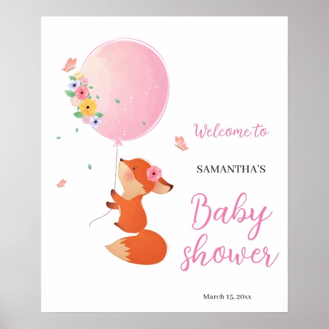 Pink balloon with cute baby shower welcome sign (Front)