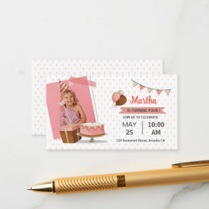 Pink Balloons and Cake Photo 4th Birthday Enclosure Card