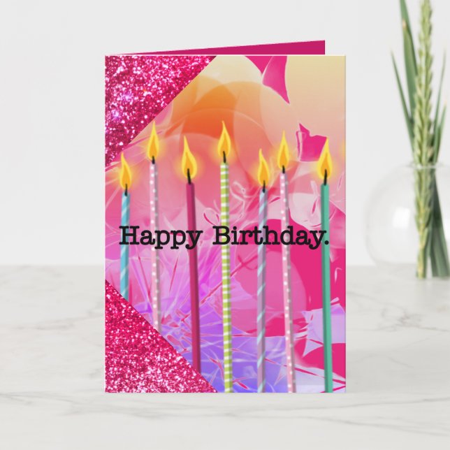 Pink Balloons and Candles Girly Birthday Card (Front)