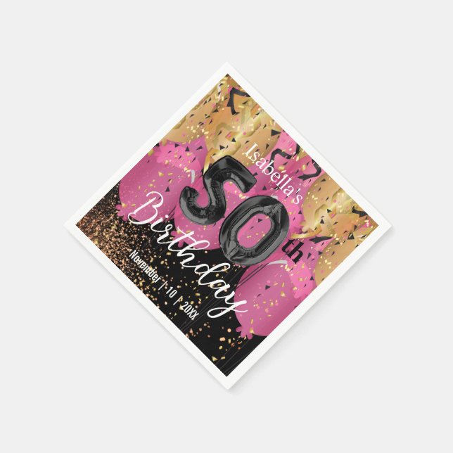 Pink Balloons and Glitter 50th Birthday Napkins (Corner)