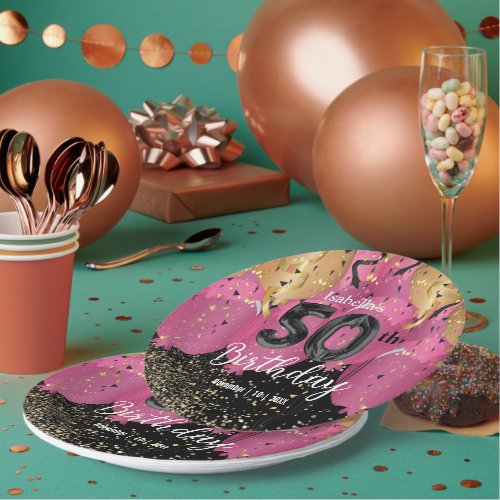Pink Balloons and Glitter 50th Birthday Paper Plates