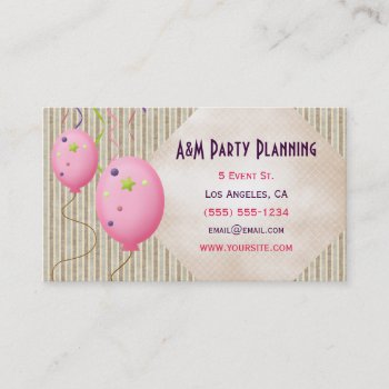 Pink Balloons And Stripes Business Card by retroflavor at Zazzle