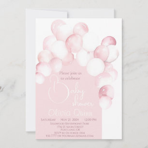 Pink balloons arch baby shower invitation