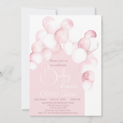 Pink balloons arch baby shower  invitation