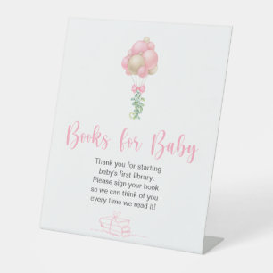 Pink Balloons Baby Shower Books for Baby Pedestal Sign