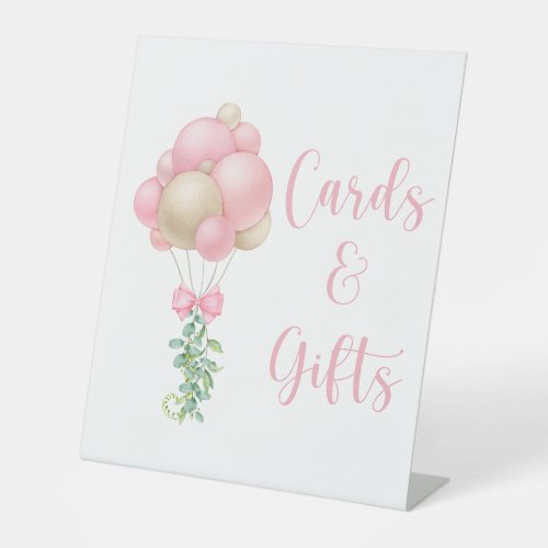 Pink Balloons Baby Shower Cards and Gifts Pedestal Sign